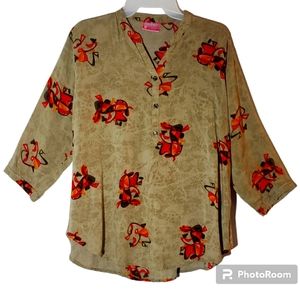 Prime women's large geometric print sage green pullover top.3032